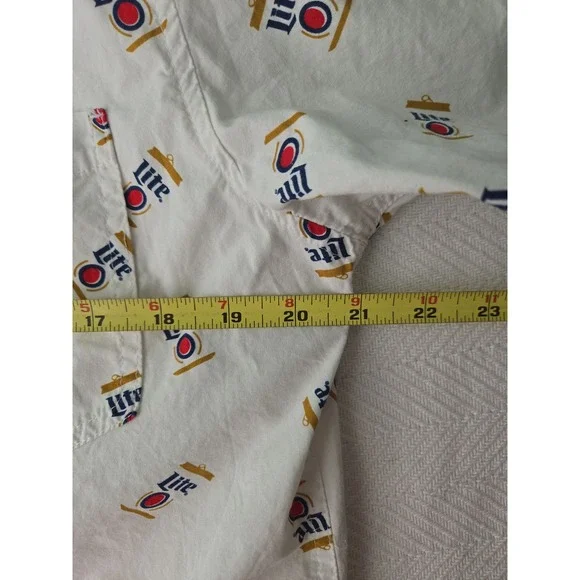 Miller Lite Beer Can Print Button Up Short Sleeve Shirt Men's Medium - Picture 8 of 8